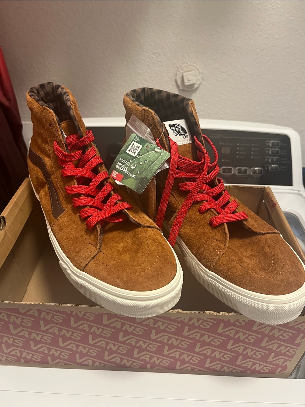 Vans Brown Suede High-Top Sneakers with Red Laces